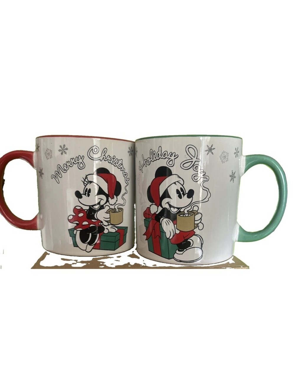 Disney Mickey Minnie Mouse Christmas Mugs 20 oz Set of 2 Holiday Joy NEW